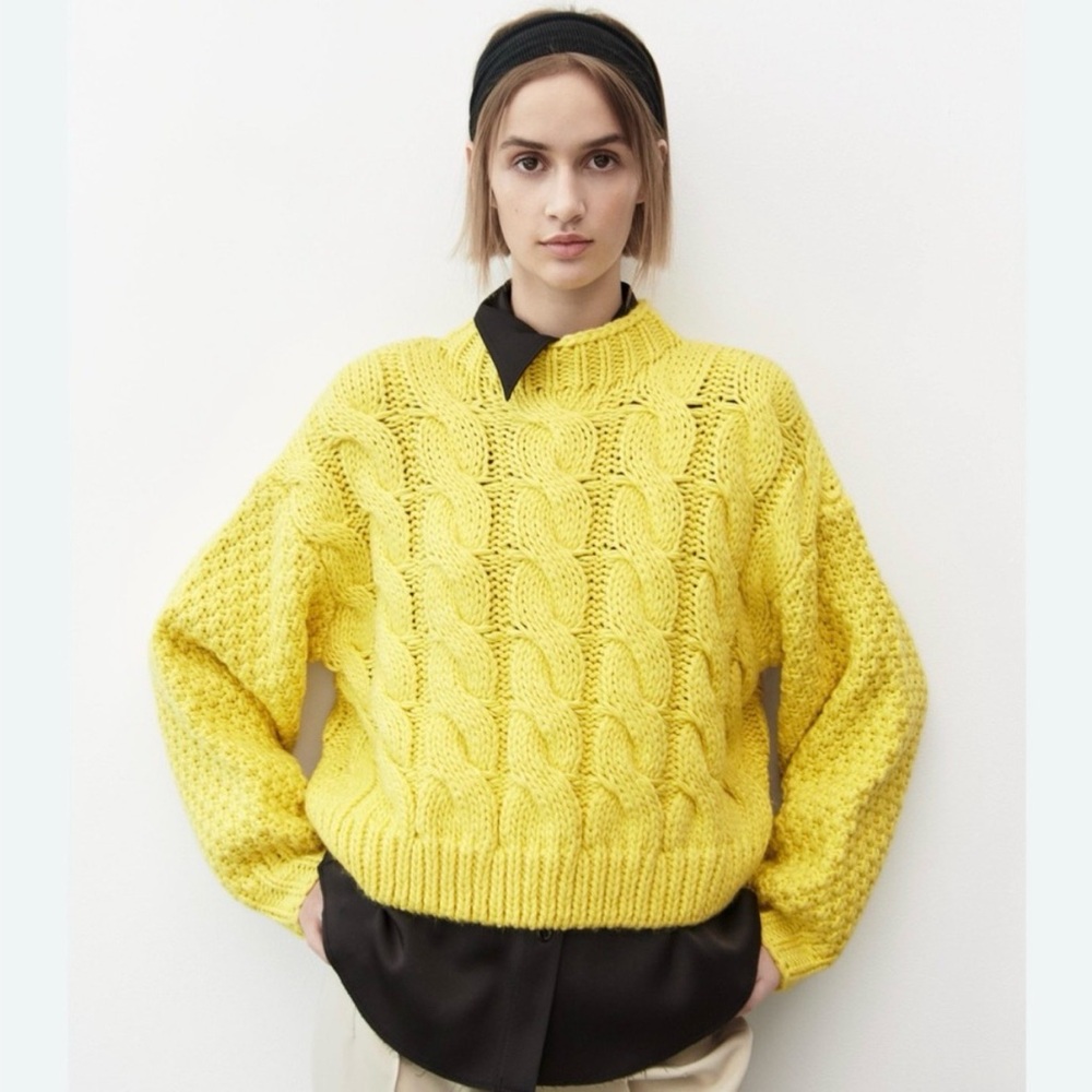 Zara Chunky Yellow Cable Knit Sweater